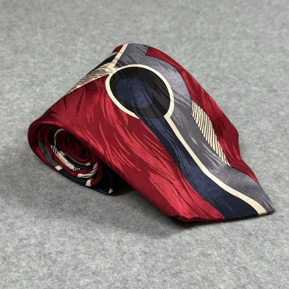Vintage Bellini NY Milan Silk Tie Red Abstract Geometric USA‎ 90s 56x4in